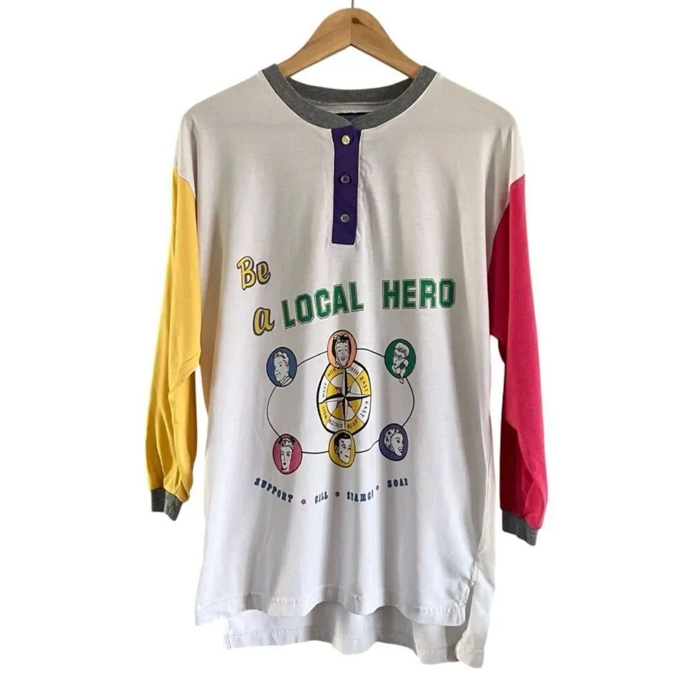 Vintage 80’s/90’s Local Heroes Colorblock Pop Art Long Sleeve Henley Top